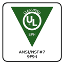 UL Classified certification EPH logo, ANSI/NSF #7 9F94