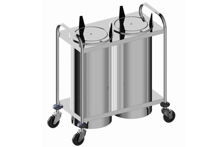 MOPD mobile open dish dispenser with two self-leveling plate stacks by Atlas Metal