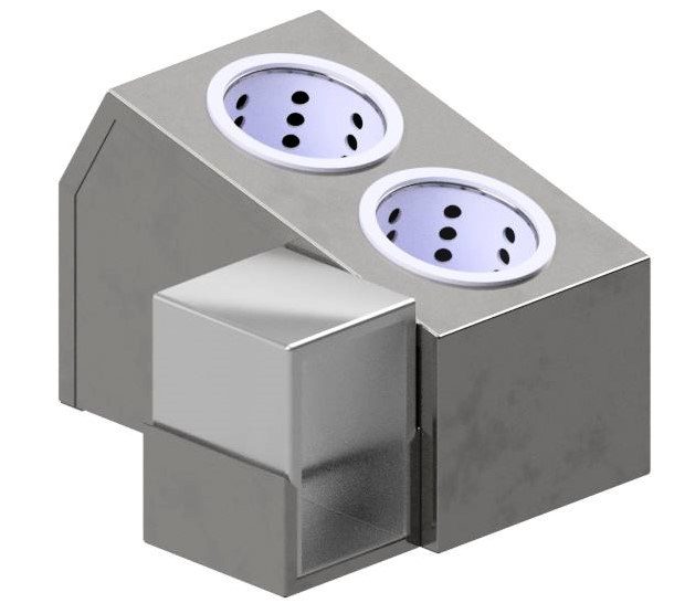 Stainless steel napkin dispenser mounted beside silverware cylinders by Atlas Metal