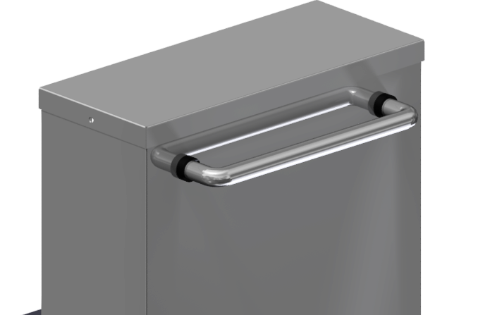 Push pull handle mounted on stainless steel cabinet by Atlas Metal