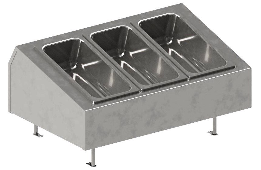 Silverware pan dispenser with removable stainless steel pans by Atlas Metal