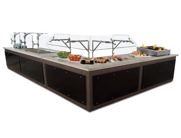 Custom serving line counter with food guards and buffet layout by Atlas Metal