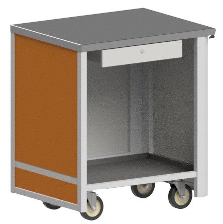 BLM mobile cashier unit with open storage shelf by Atlas Metal