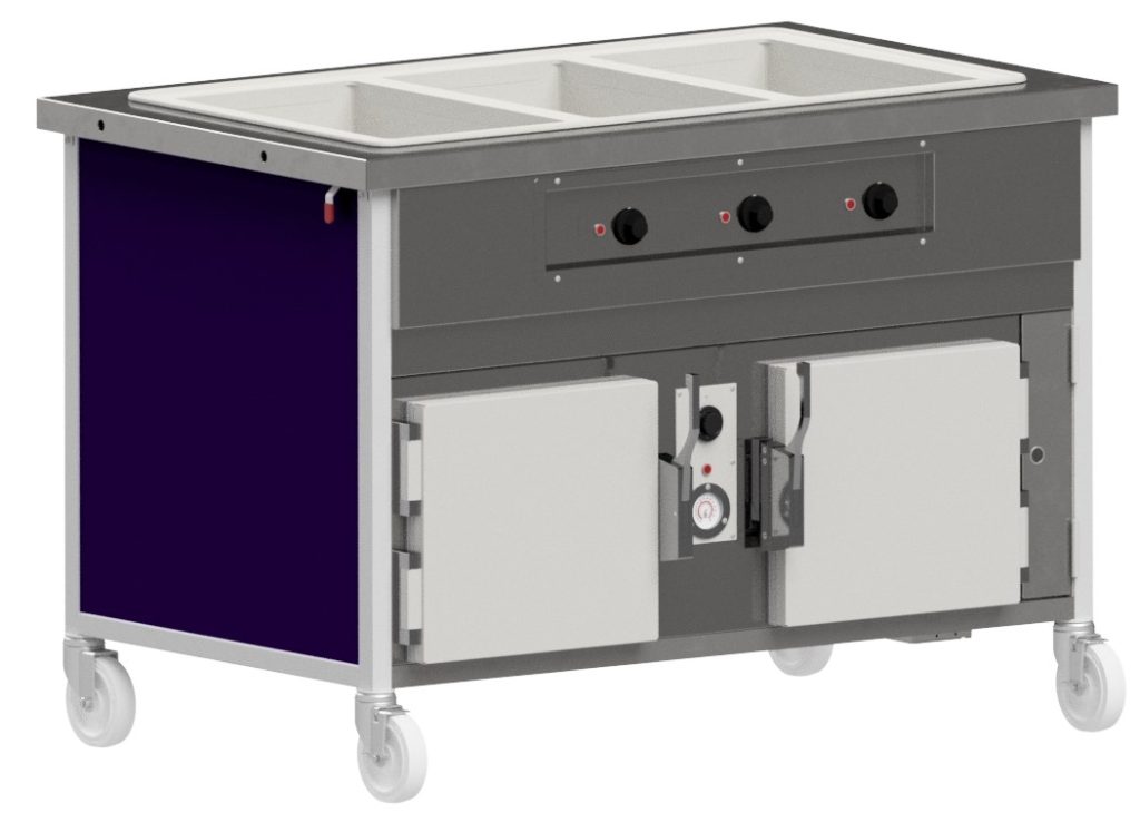 CAHB hot food cart with heated base and individual wells by Atlas Metal