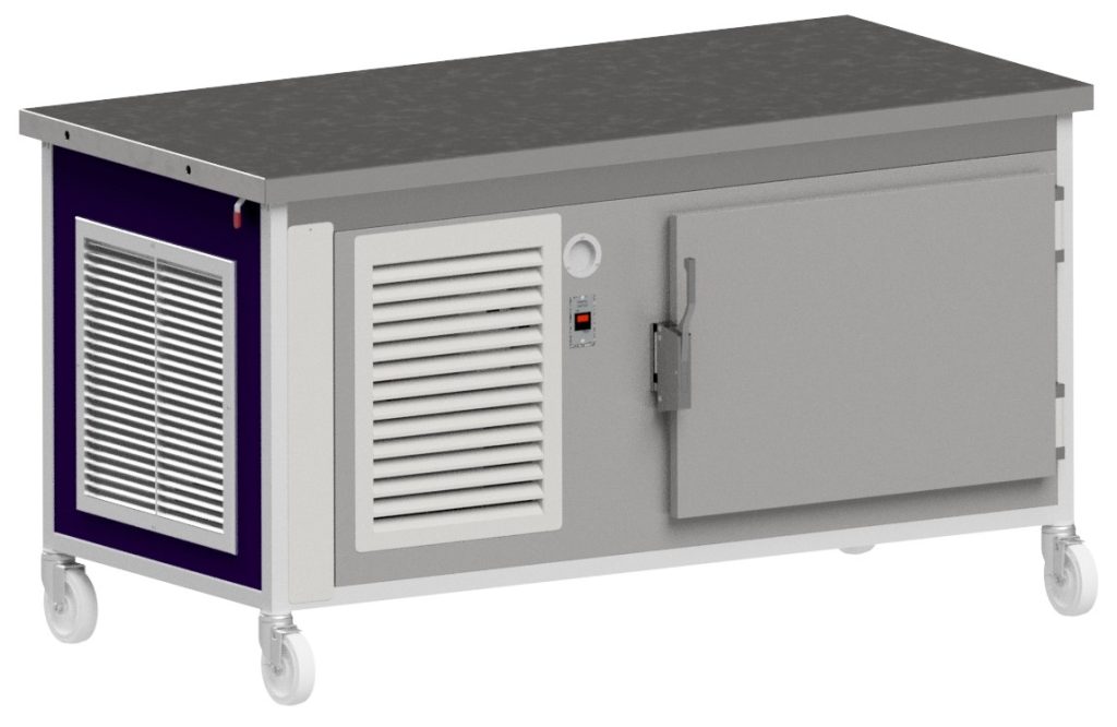 CATR refrigerated serving counter with solid top and enclosed refrigerated base by Atlas Metal