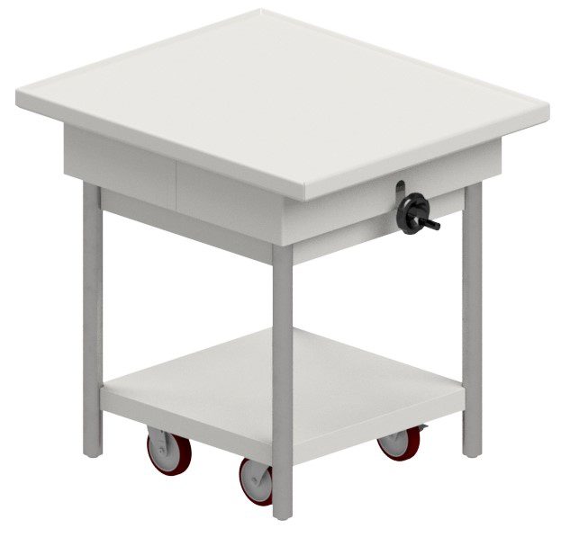 Stainless steel auto-lift table with lower shelf and casters by Atlas Metal