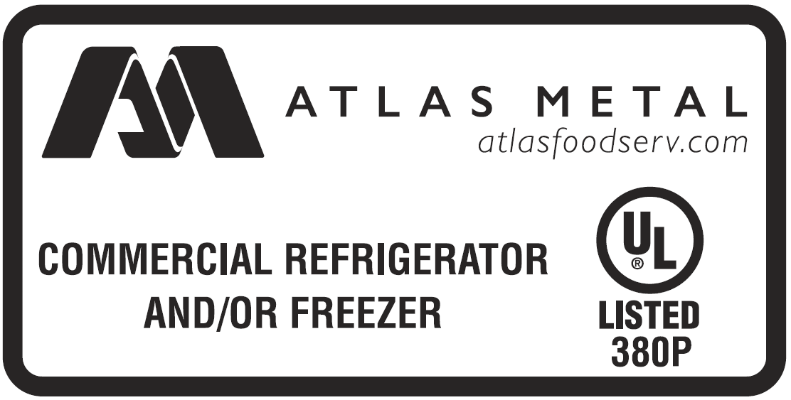 Atlas Metal commercial refrigerator and freezer label with UL Listed 380P certification