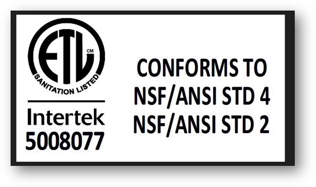 ETL sanitation listed label for Intertek 5008077 conforming to NSF ANSI standards 4 and 2