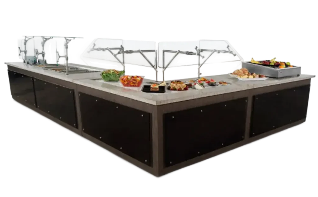 Infiniti custom serving line with food guards and buffet displays