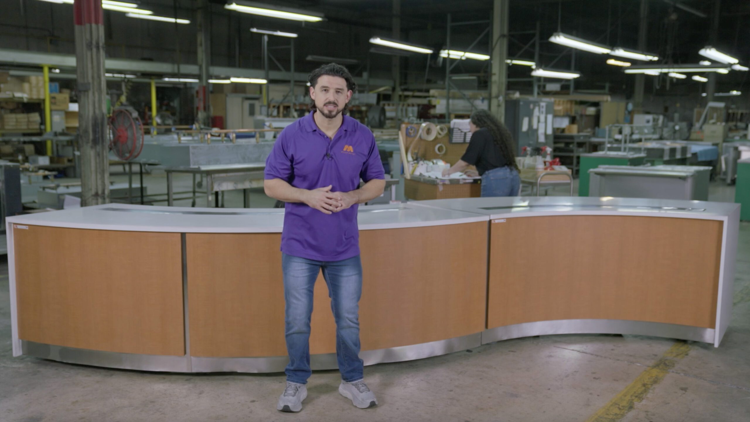 Video thumbnail of Dominick Mongiove Jr., VP of Operations at Atlas Metal, presenting a custom serving line in the manufacturing facility