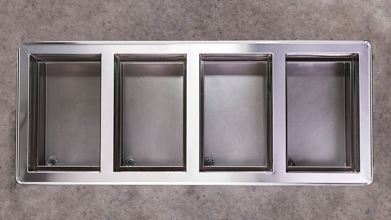 Stainless steel drop-in foodservice serving unit with four pans
