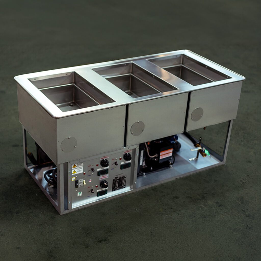 Three-well drop-in unit with stainless steel food wells and integrated temperature controls.