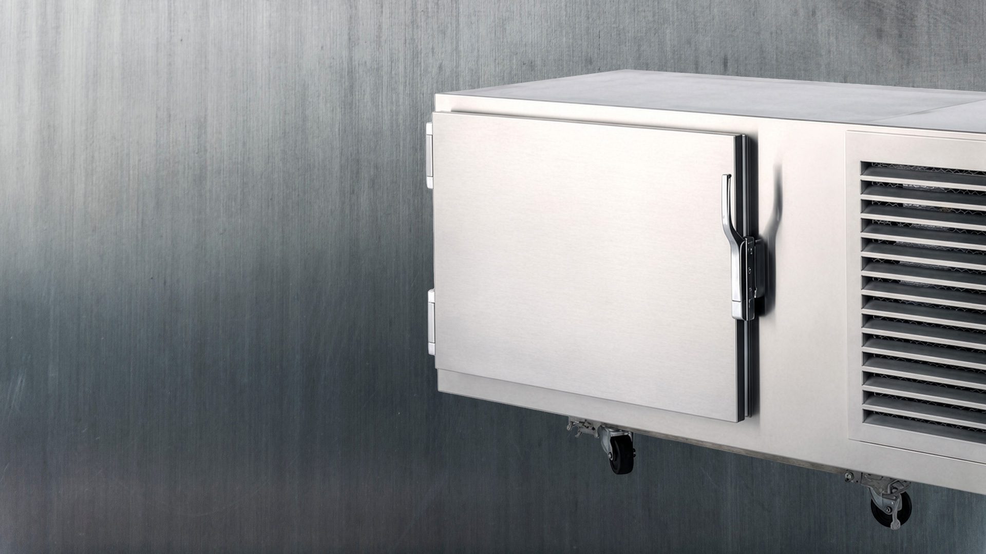Atlas Metal refrigerated base unit with stainless steel door and refrigeration system.