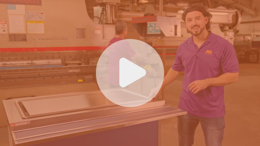 Thumbnail of an Atlas Metal team member presenting commercial serving line equipment in a product video.