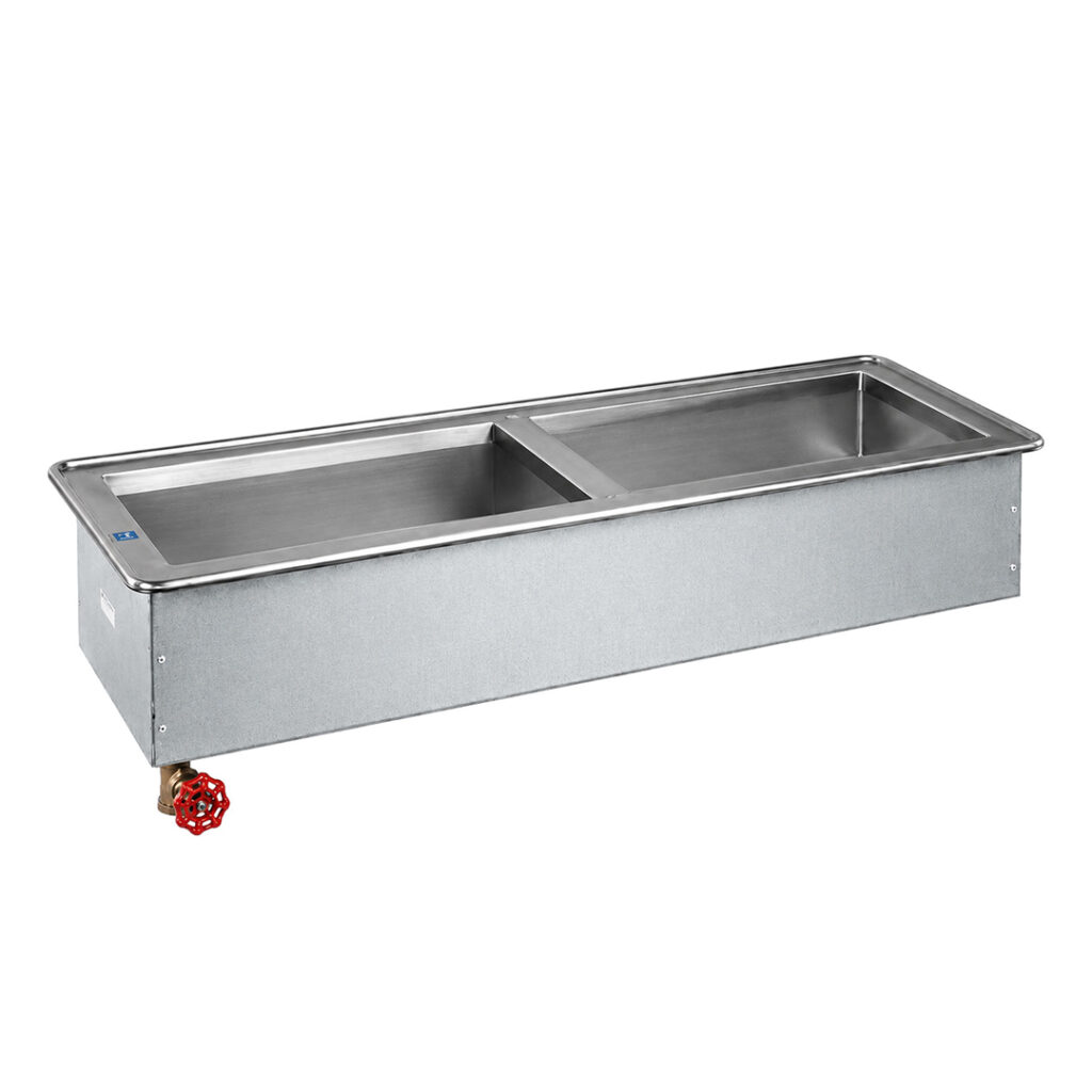 WICDL slim-line iced cold pan with stainless steel pan dividers by Atlas Metal